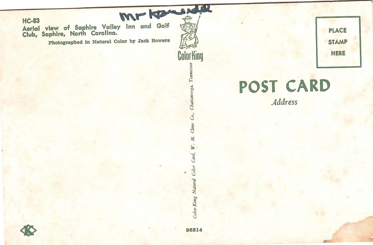 1956 Sapphire Inn Aerial Card Back